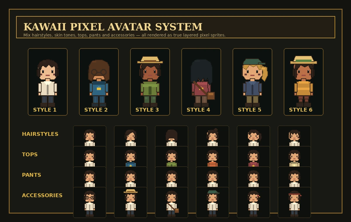 Kawaii pixel avatar customization