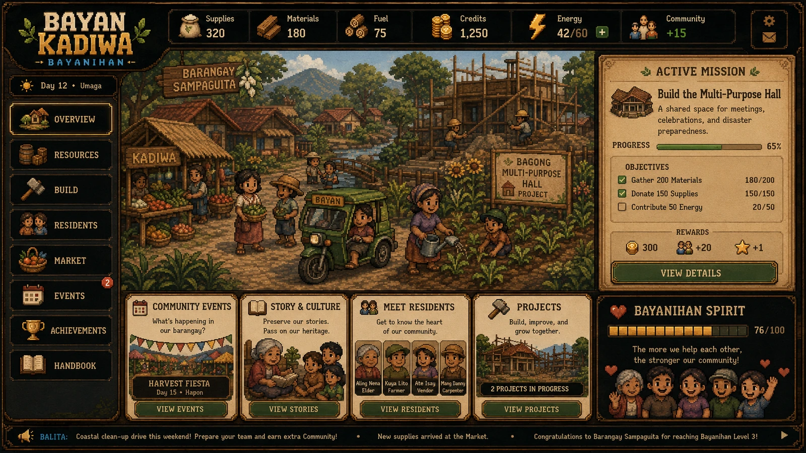 Pixel-art Bayan Kadiwa Bayanihan gameplay preview