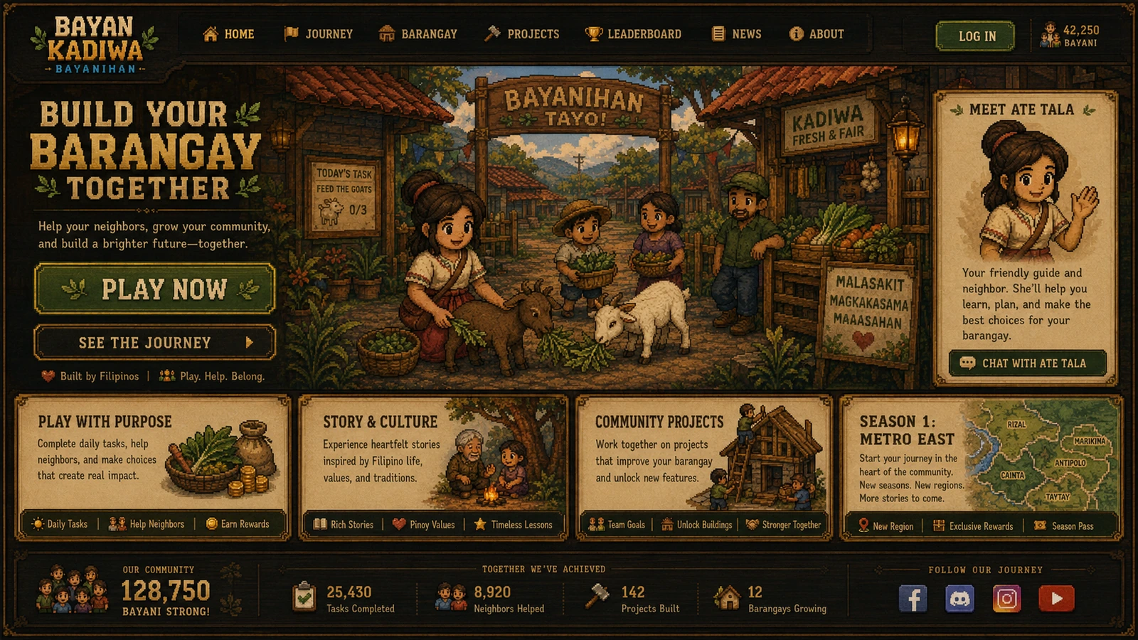 Pixel-art Bayan Kadiwa Bayanihan community game